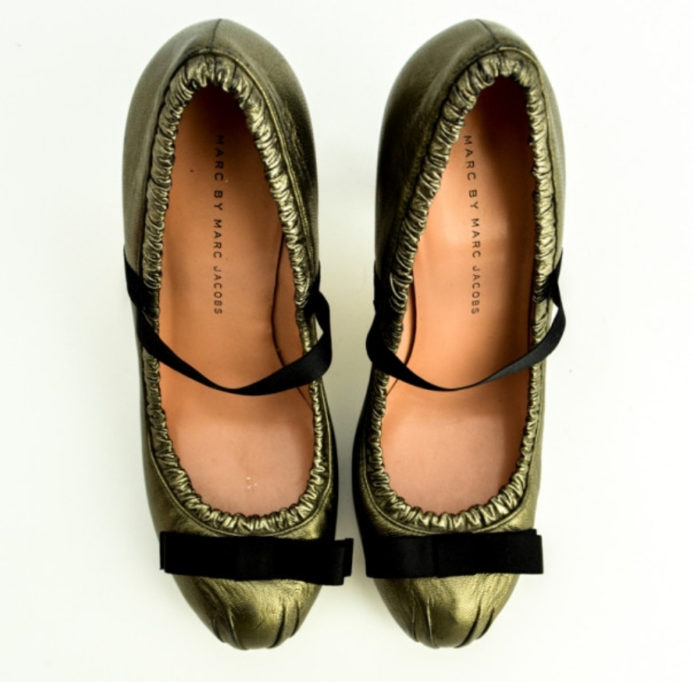 Marc Jacobs Bronze Mary Jane bows Heels Sz 39 - Picture 2 of 7